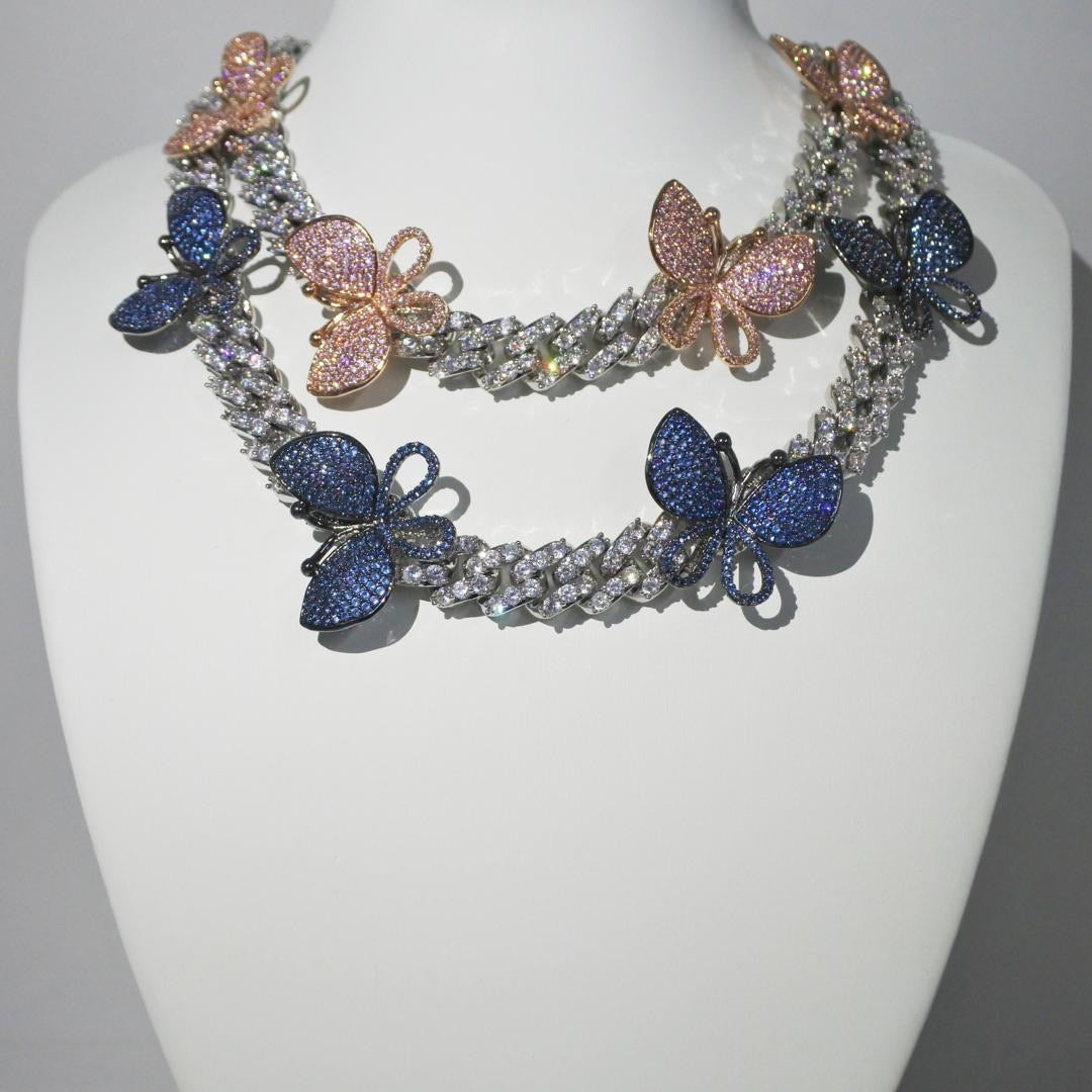 Custom Silver/Blue Butterfly Cuban