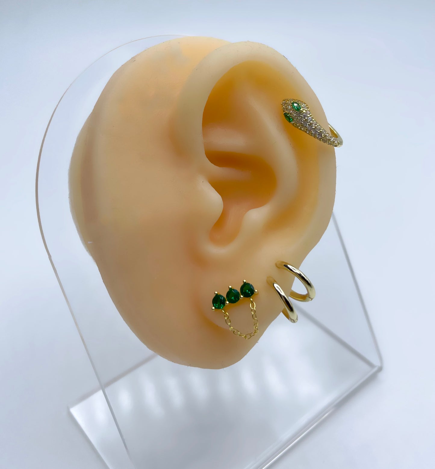 Emerald 3 Stone Stud