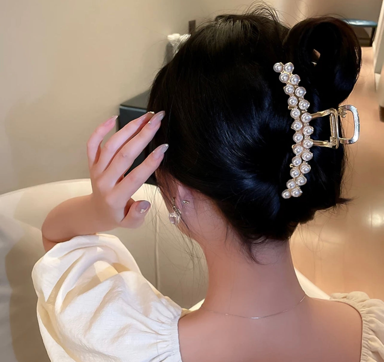 Gold Pearl Hair Clip