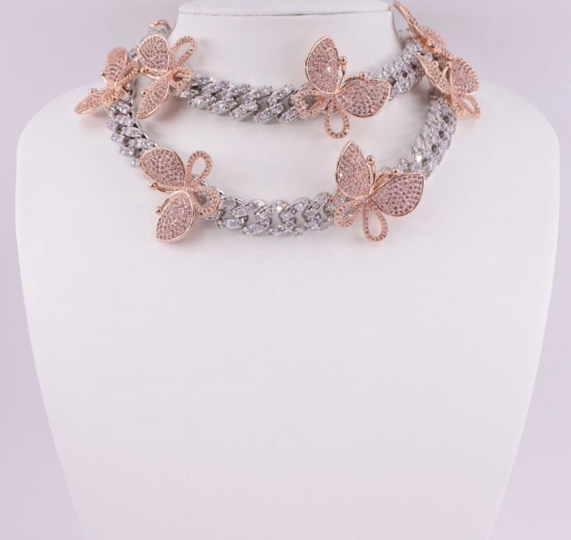 Custom Silver/Pink Butterfly Cuban