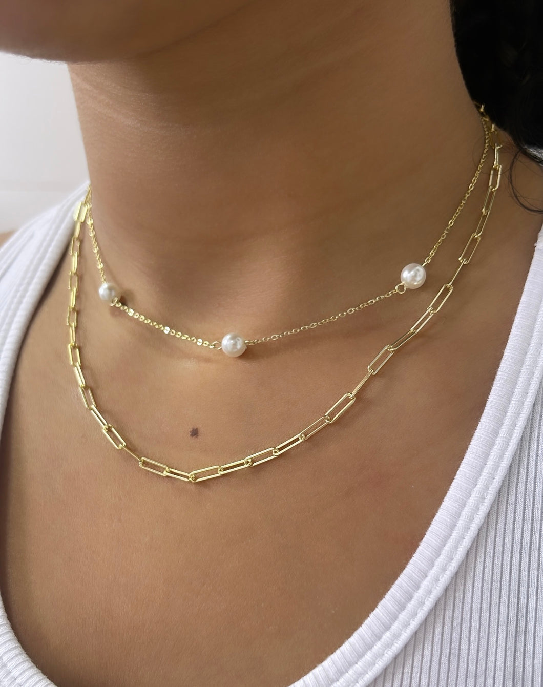 Gold Pearl Double Necklace