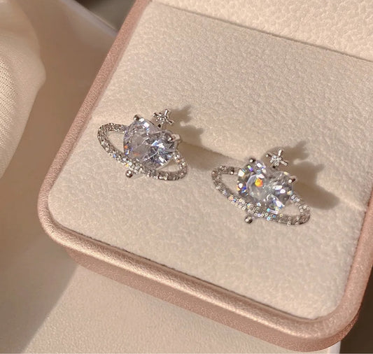 Saturn Heart Studs