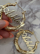 Load image into Gallery viewer, Bamboo Nameplate Hoops
